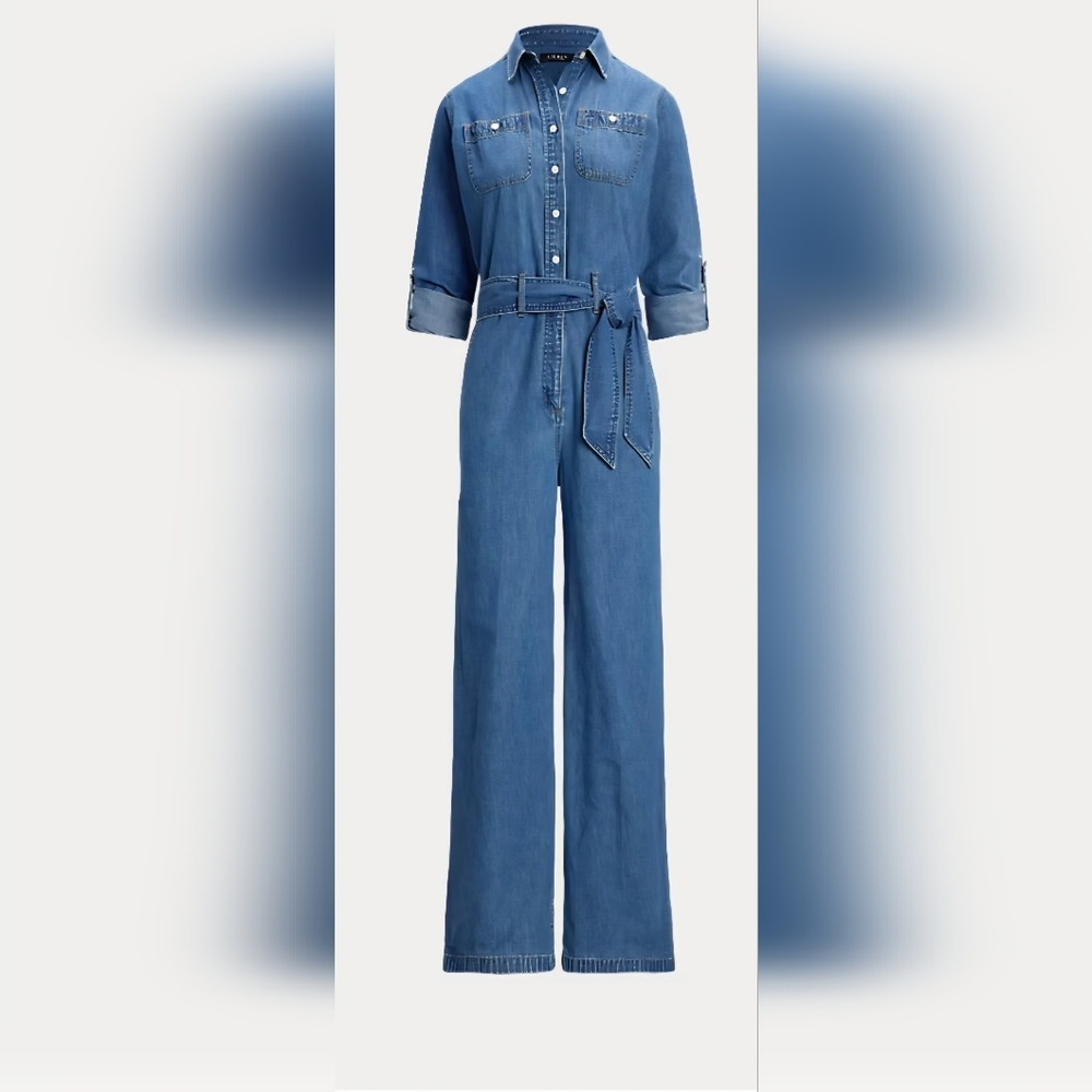 Lauren Ralph Lauren Blue Denim Utility Jumpsuit